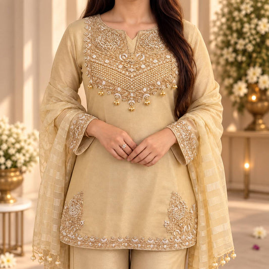 Golden Tissue Embroidered Festive Suit Set