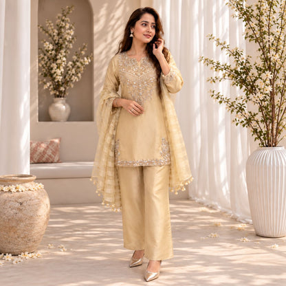 Golden Tissue Embroidered Festive Suit Set