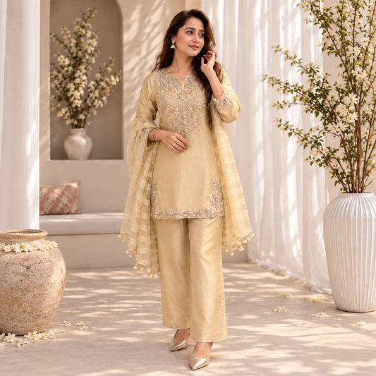 Golden Tissue Embroidered Festive Suit Set