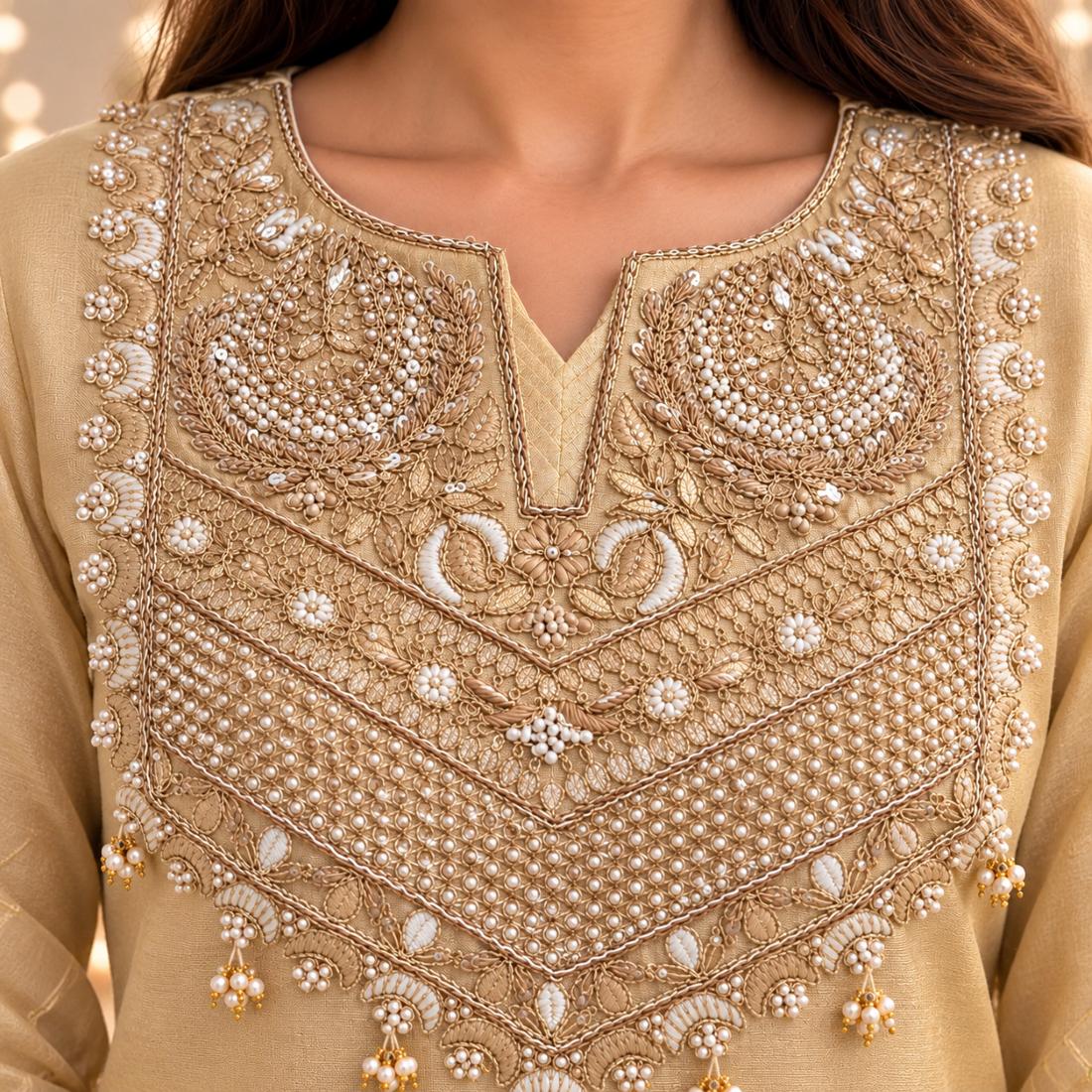 Golden Tissue Embroidered Festive Suit Set