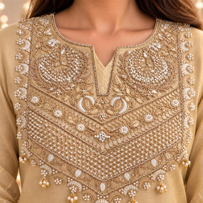 Golden Tissue Embroidered Festive Suit Set