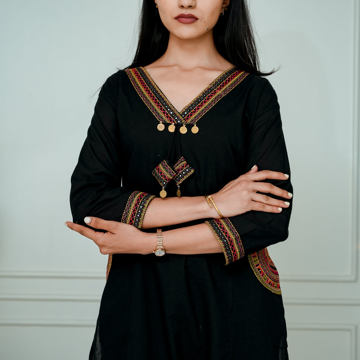 Onyx Tribal Embroidered Kurta
