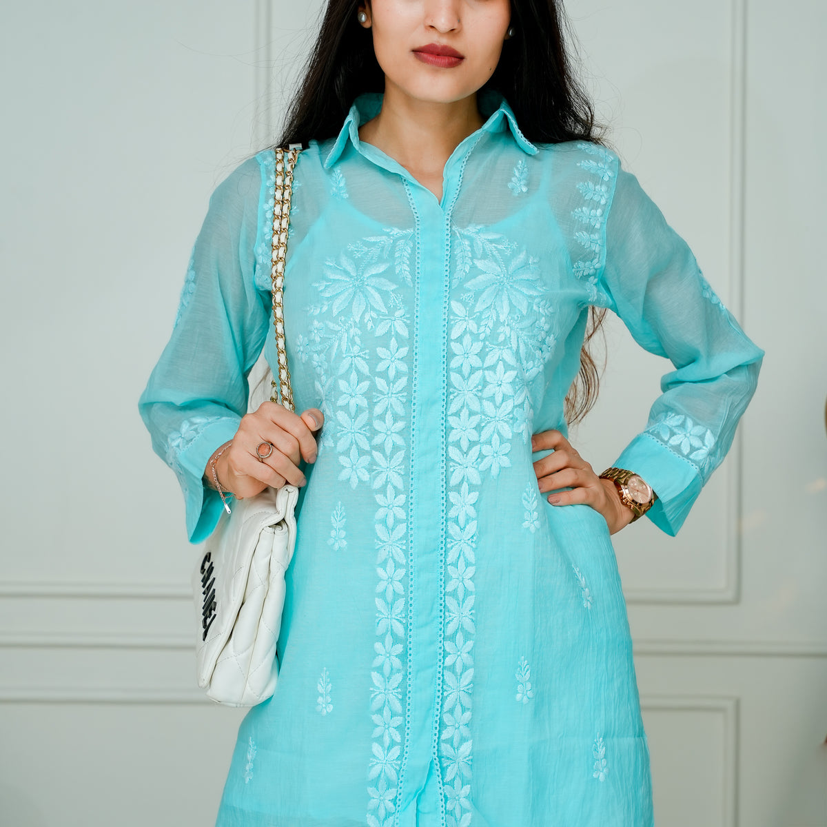 Aqua Chikankari Shirt Co-Ord
