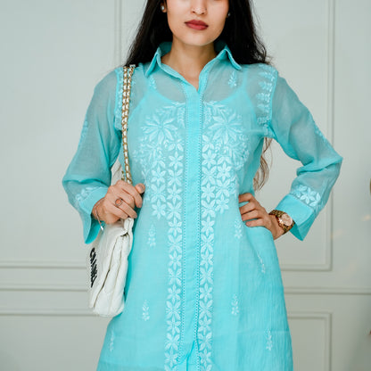 Aqua Chikankari Shirt Co-Ord