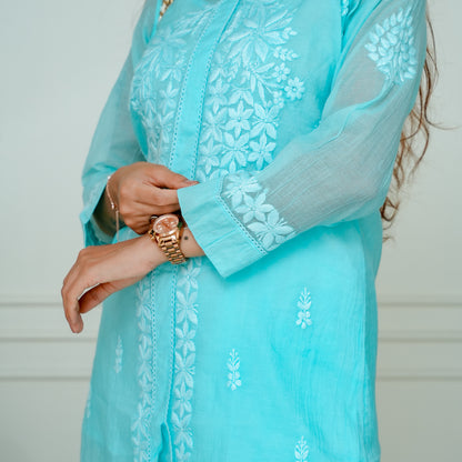 Aqua Chikankari Shirt Co-Ord