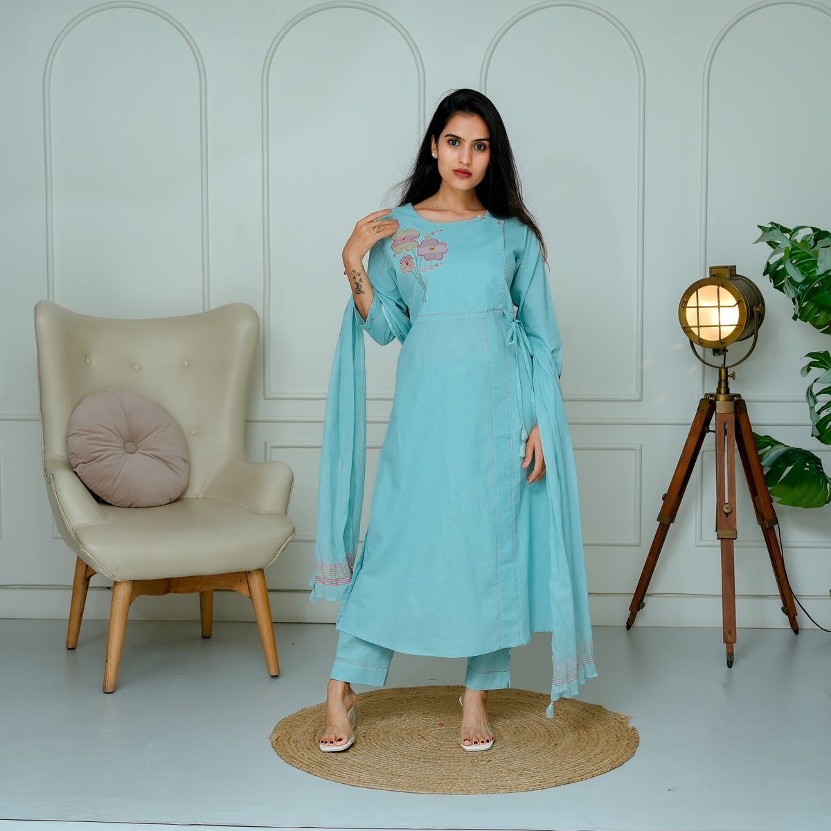 Powder Blue Floral Suit Set
