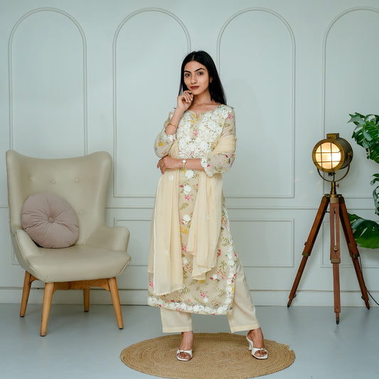 Cream Meadow Floral Suit Set